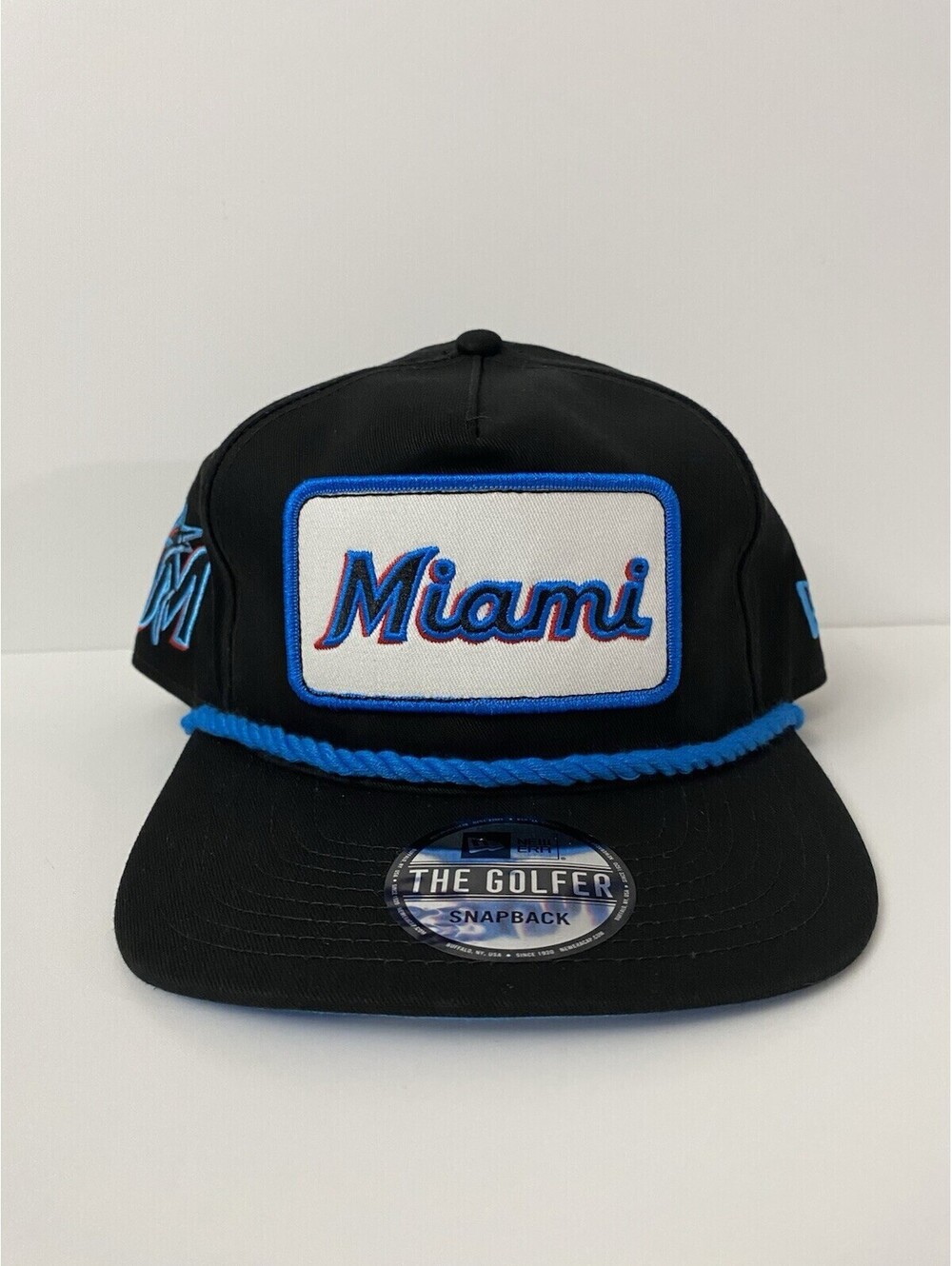 New Era The Golfer  MLB Miami Marlins Patch Logo Black SnapBack Hat New